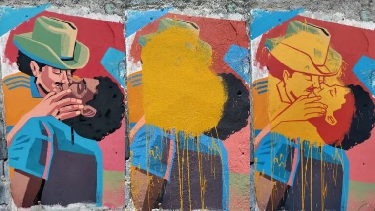 Vandalizan pintura por homofobia y el artista la restaura