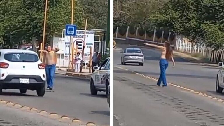 Protesta desnuda ante la Secretaría de Educación de Tabasco