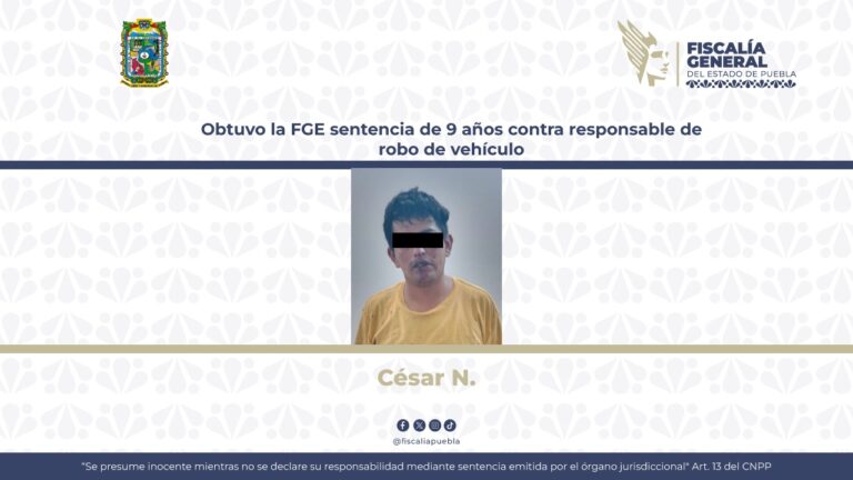 Obtuvo la FGE sentencia de 9 años contra responsable de robo de vehículo